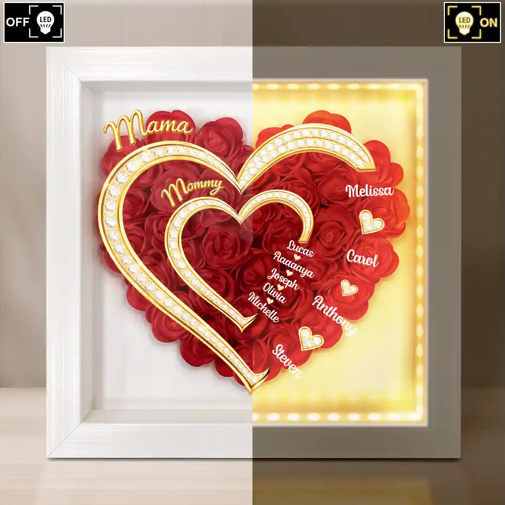 First Mom Now Grandma 3D Effect Faux Gemstone - Personalized LED Light Flower Shadow Box
