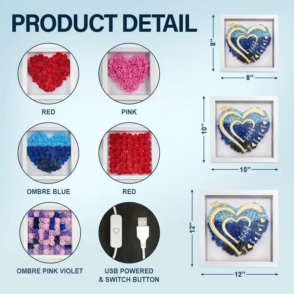 First Mom Now Grandma 3D Effect Faux Gemstone - Personalized LED Light Flower Shadow Box