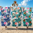 Gift For Yourself,Gift For Women,Gift For Men,Beach,Summer,Gift For Bestie,Non-Eng,Photo,Playful - Custom Photo Tropical Leaves Pattern With Family Pet Face - Personalized Beach Towel
