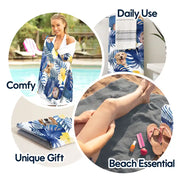 Gift For Yourself,Gift For Women,Gift For Men,Beach,Summer,Gift For Bestie,Non-Eng,Photo,Playful - Custom Photo Tropical Leaves Pattern With Family Pet Face - Personalized Beach Towel