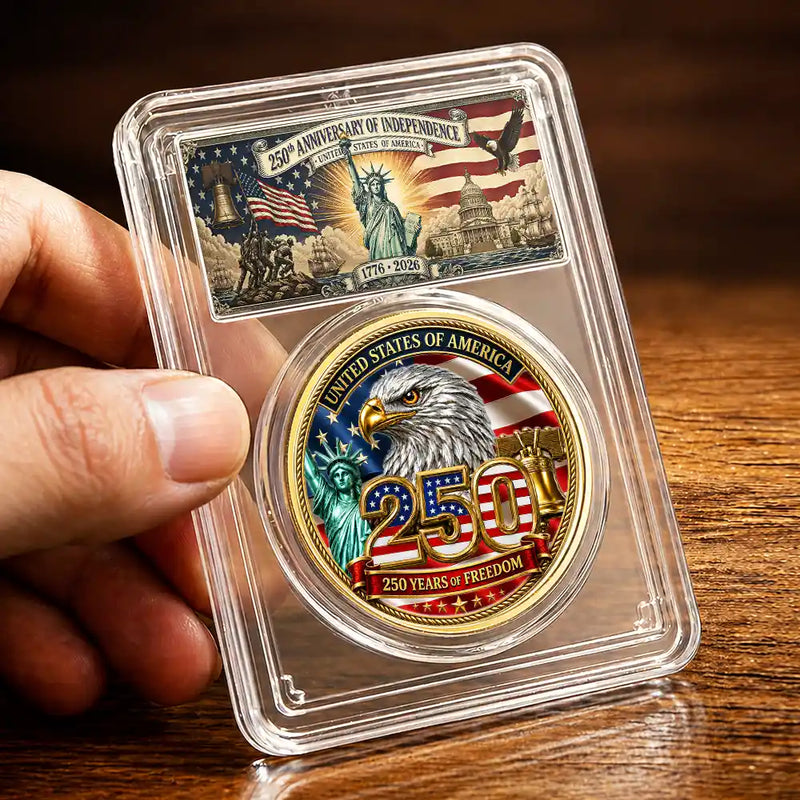 America 250th,Independence Day,Gift For Yourself,Proud,Custom Text - Stars And Stripes 4th of July America 250th Anniversary - Personalized Commemorative Keepsake Coin