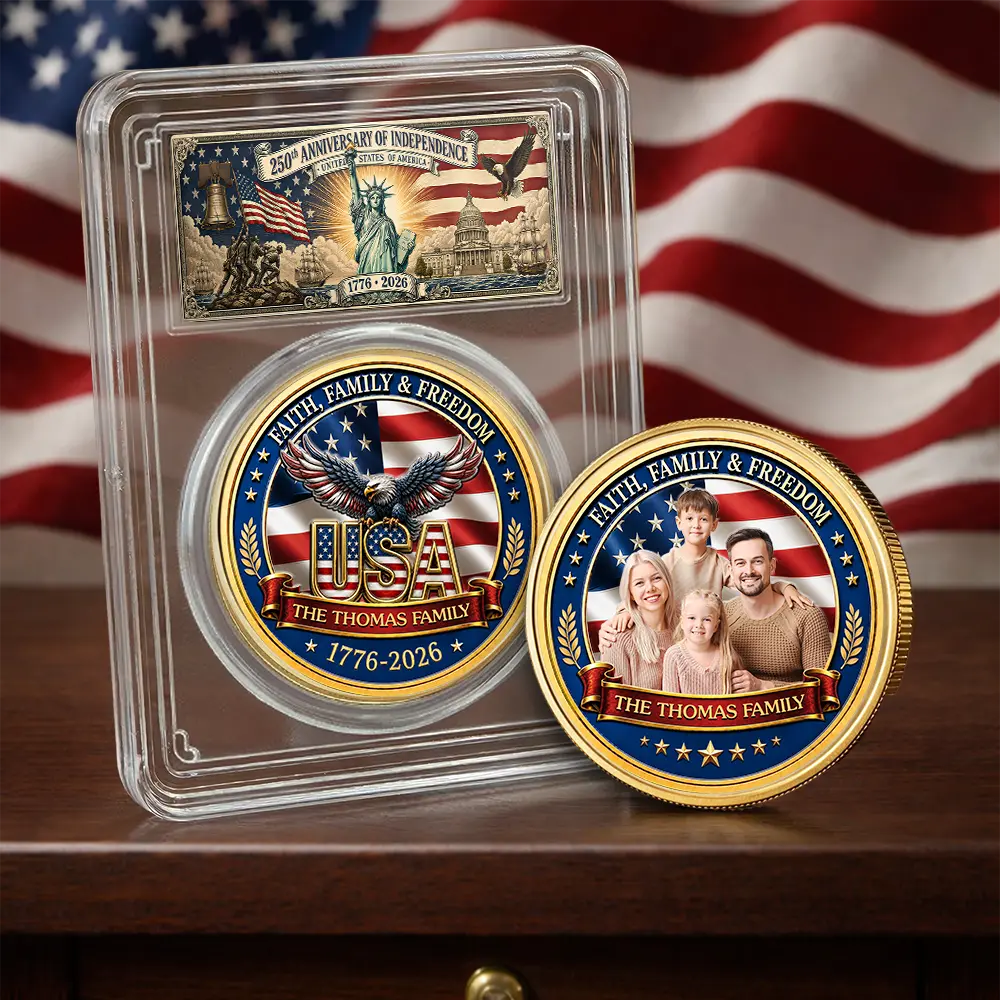 Custom Photo Stars And Stripes Faith, Family & Freedom - Personalized Commemorative Keepsake Coin