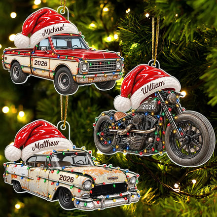 Christmas Gift For Car Motorcycle Lovers - Personalized Santa Hat Acrylic Ornament