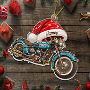 Christmas,Gift For Men,Gift For Yourself,Gifts For Him,Happy,Icon,Motorcycle - Christmas Gift For Car Motorcycle Lovers - Personalized Santa Hat Acrylic Ornament