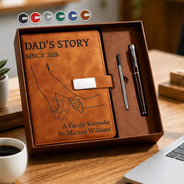 Gift For Yourself,Gift For Men,Parents,Gift For Father,Gift For Husband,Gift For Grandpa,New Dad,Non-Eng,Sentimental - Dad And Mom's Story - Personalized Leather Notebook Set