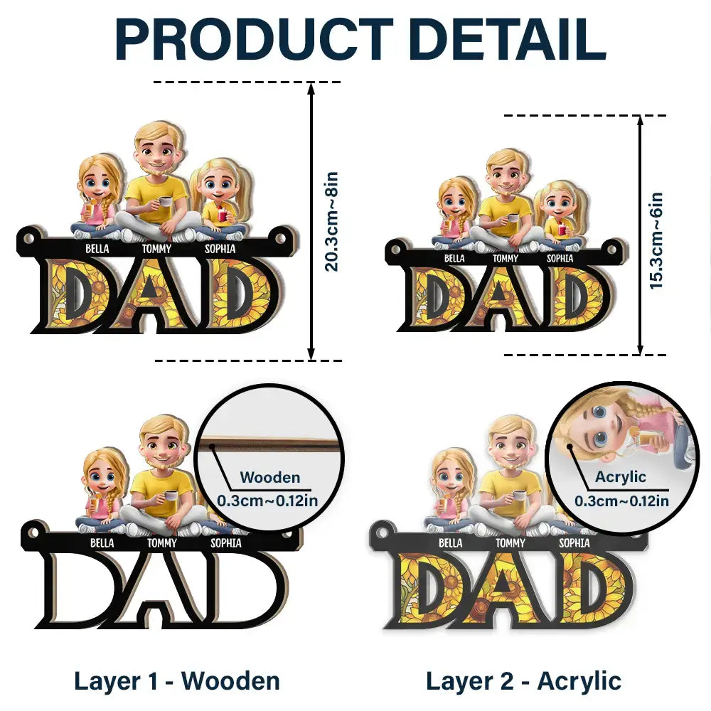 Gift For Father, Dad - Children, Happy Dad Grandpa Sitting With Children - Personalized Window Hanging Suncatcher Ornament