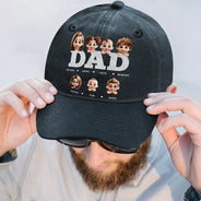 Gift For Grandpa,Grandpa - Grandkids,Gift For Father,Happy - Dad Papa Grandpa Embroidery Effect Title - Personalized Vintage Washed Denim Cap