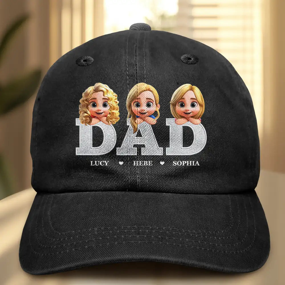 Gift For Grandpa,Grandpa - Grandkids,Gift For Father,Happy - Dad Papa Grandpa Embroidery Effect Title - Personalized Vintage Washed Denim Cap