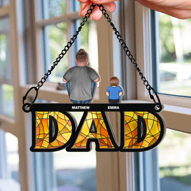 Gift For Father,Love - Dad And His Chrildren - Personalized Window Hanging Suncatcher Ornament