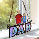 Gift For Father,Love - Dad And His Chrildren - Personalized Window Hanging Suncatcher Ornament