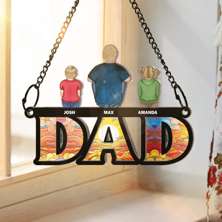 Dad And His Children - Personalized Window Hanging Suncatcher Ornament