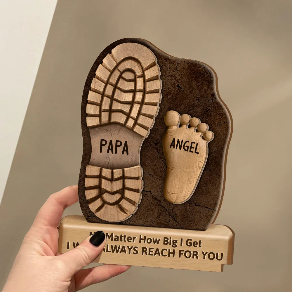 Gift For Father, Gift For Grandpa, Happy - Dad And Kids Footsteps No Matter How Big We Get - Personalized Custom Shaped 2-Layered Wooden Plaque