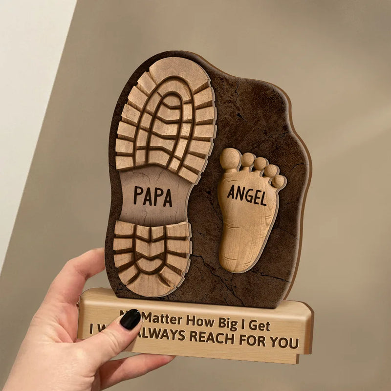 Gift For Father, Gift For Grandpa, Happy - Dad And Kids Footsteps No Matter How Big We Get - Personalized Custom Shaped 2-Layered Wooden Plaque