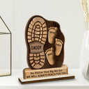 Gift For Father, Gift For Grandpa, Happy - Dad And Kids Footsteps No Matter How Big We Get - Personalized Custom Shaped 2-Layered Wooden Plaque