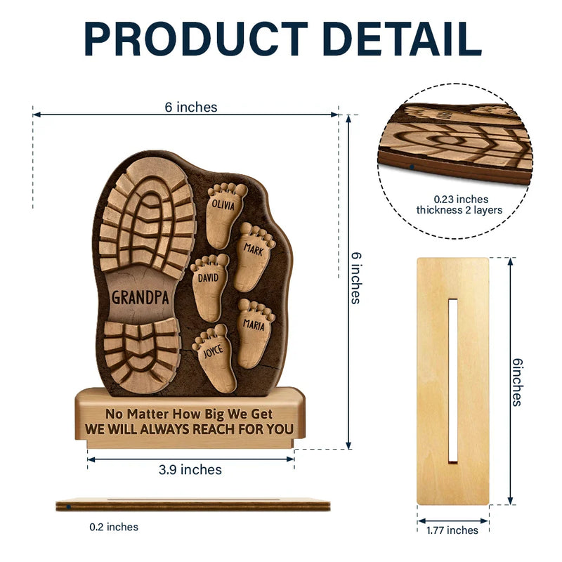 Gift For Father, Gift For Grandpa, Happy - Dad And Kids Footsteps No Matter How Big We Get - Personalized Custom Shaped 2-Layered Wooden Plaque