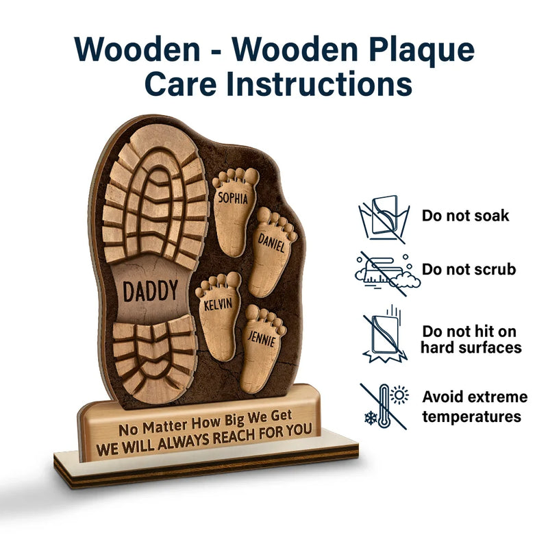 Gift For Father, Gift For Grandpa, Happy - Dad And Kids Footsteps No Matter How Big We Get - Personalized Custom Shaped 2-Layered Wooden Plaque