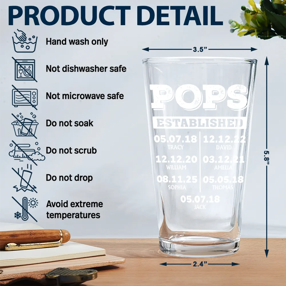 Gift For Husband,Gift For Grandpa,Gift For Father - Dad Established - Personalized Beer Glass