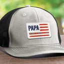 Gift For Father, Gift For Grandpa, Independence Day, Happy - Dad Grandpa America Flag Brush Stroke - Personalized Leather Patch Hat