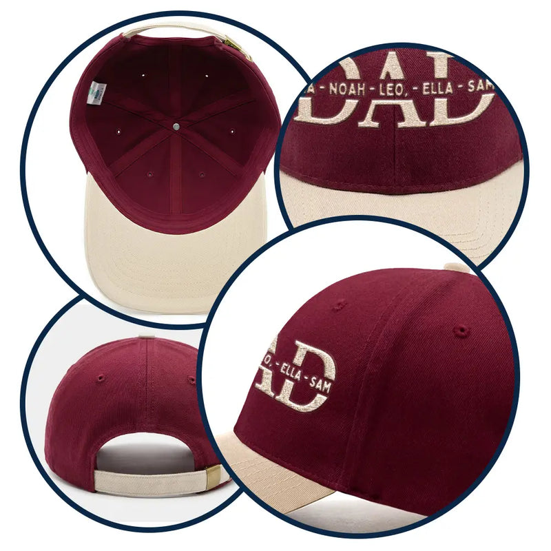 Gift For Father,Gift For Grandpa,Happy - Dad Grandpa Custom Kid Names - Personalized Embroidered Two Tone Cap