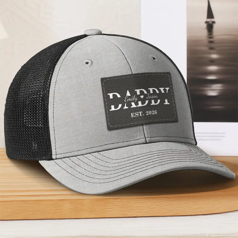 Gift For Father,Dad - Children,Gift For Grandpa,Special Font,Adorable - Dad Grandpa Est - Personalized Leather Patch Hat