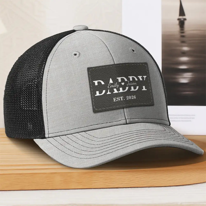 Gift For Father,Dad - Children,Gift For Grandpa,Special Font,Adorable - Dad Grandpa Est - Personalized Leather Patch Hat