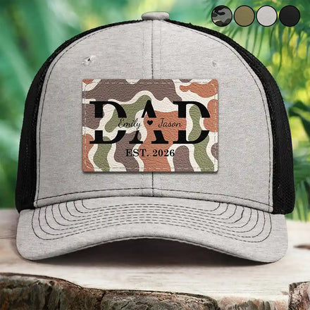 Dad Grandpa Est - Personalized Leather Patch Hat