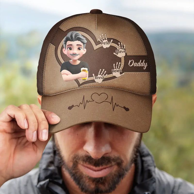 Gift For Father,Family - Dad Grandpa Handprints 3D Effect - Personalized Classic Cap