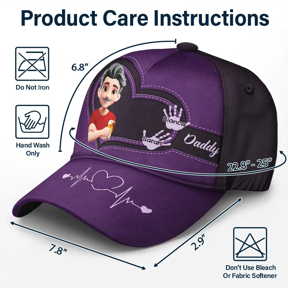 Gift For Father,Family - Dad Grandpa Handprints 3D Effect - Personalized Classic Cap
