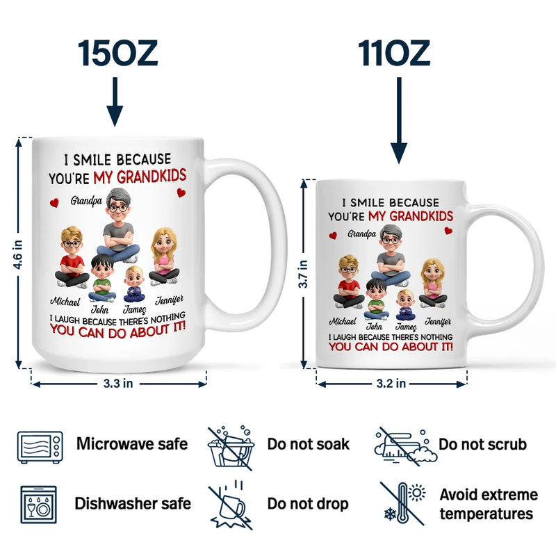 Gift For Son,Dad - Sons,Dad - Daughters (Adult),Dad - Daughters (Young),Gift For Daughter,Grandpa - Grandkids,Gift For Grandkids,Happy - Dad Grandpa I Smile Because You Are My Daughters Sons Grandkids - Personalized Mug