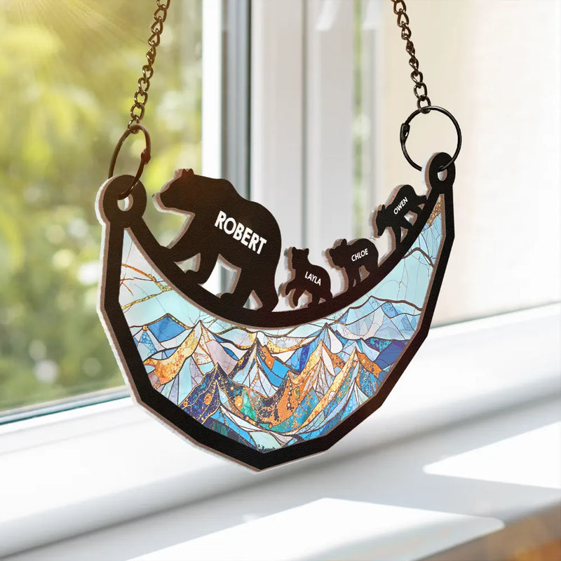 Gift For Father,Gift For Grandpa,Love - Dad Grandpa Papa Bear And Cubs - Personalized Window Hanging Suncatcher Ornament