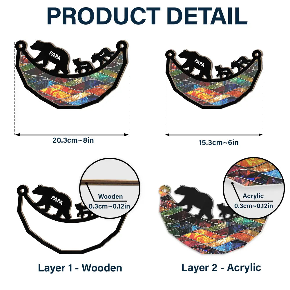 Gift For Father,Gift For Grandpa,Love - Dad Grandpa Papa Bear And Cubs - Personalized Window Hanging Suncatcher Ornament