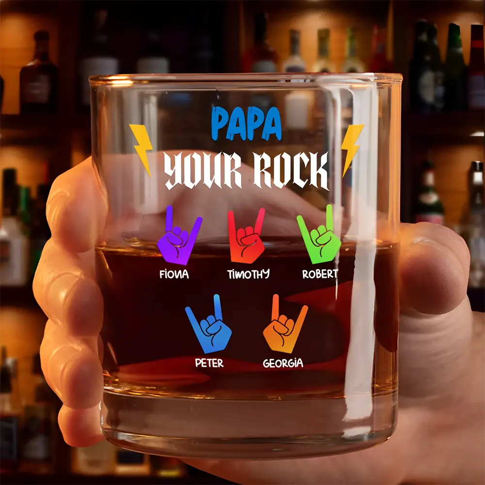 Gift For Father,Gift For Grandpa,Funny - Dad Grandpa Papa You Rock Hands Down For The Best - Personalized Whiskey Glass