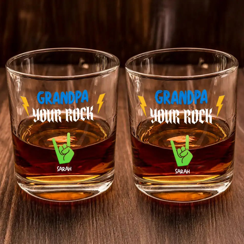 Gift For Father,Gift For Grandpa,Funny - Dad Grandpa Papa You Rock Hands Down For The Best - Personalized Whiskey Glass