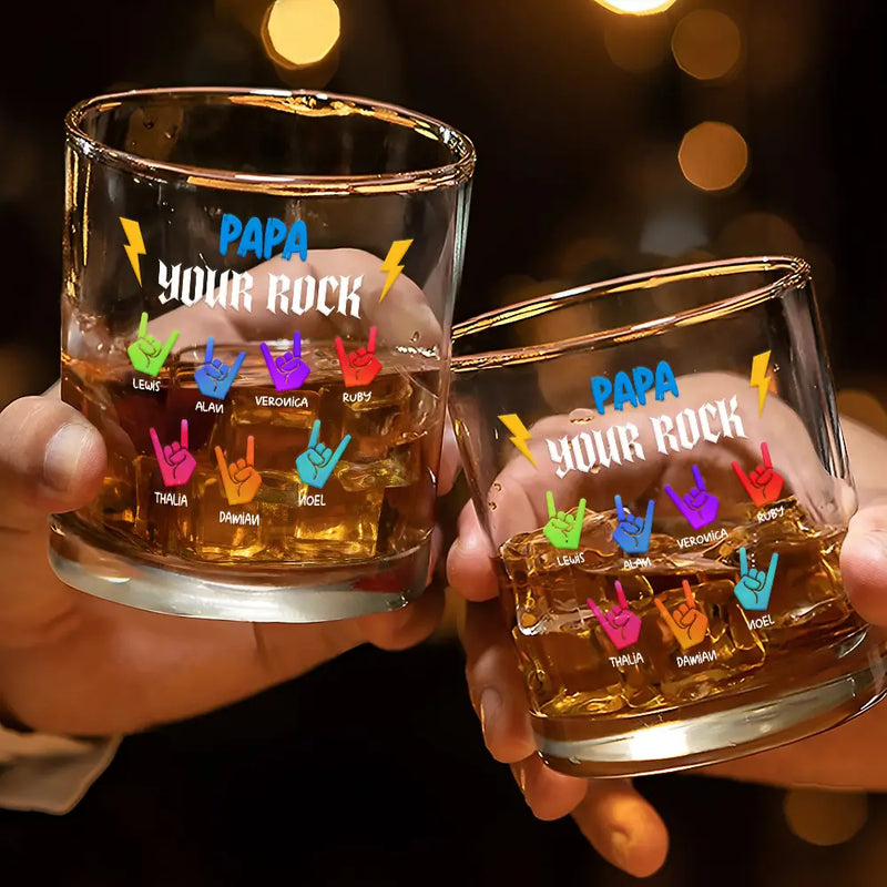 Gift For Father,Gift For Grandpa,Funny - Dad Grandpa Papa You Rock Hands Down For The Best - Personalized Whiskey Glass