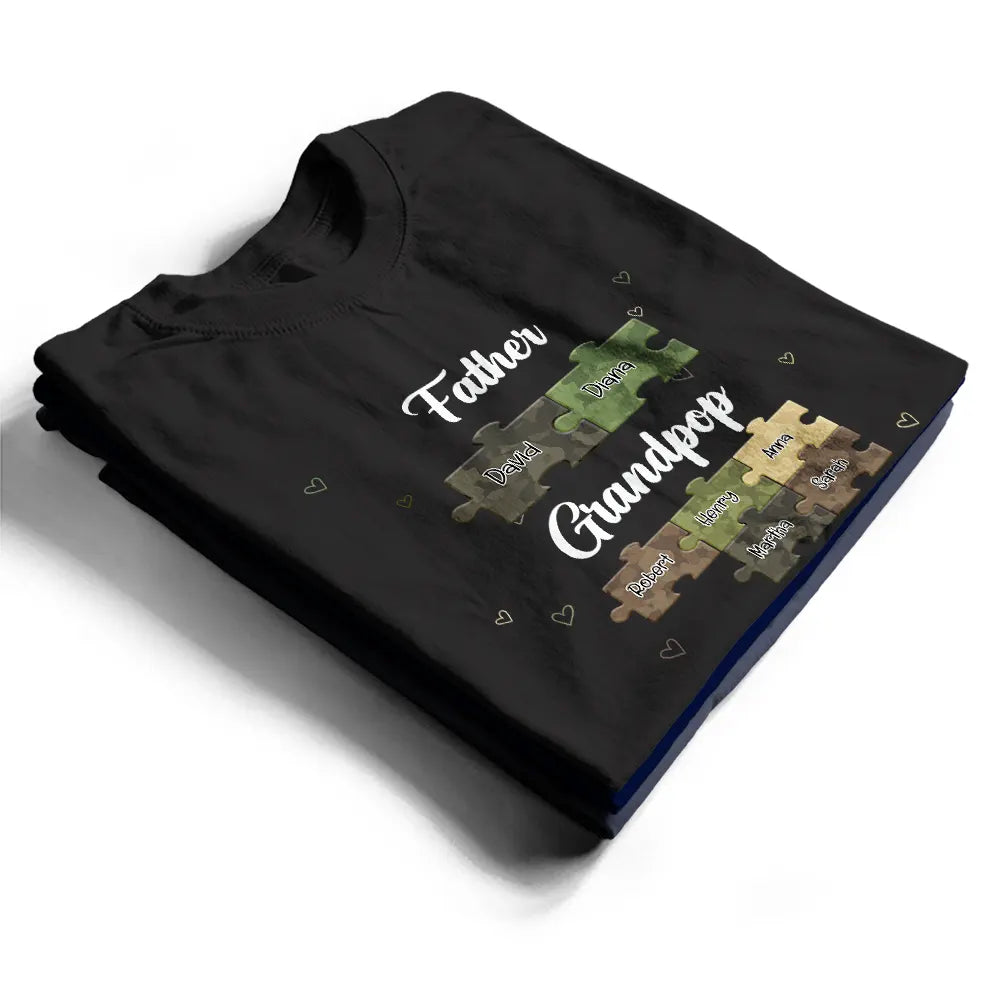 Gift For Grandpa, Gift For Father, Happy - Dad Grandpa Puzzzle Camoflage - Personalized T Shirt