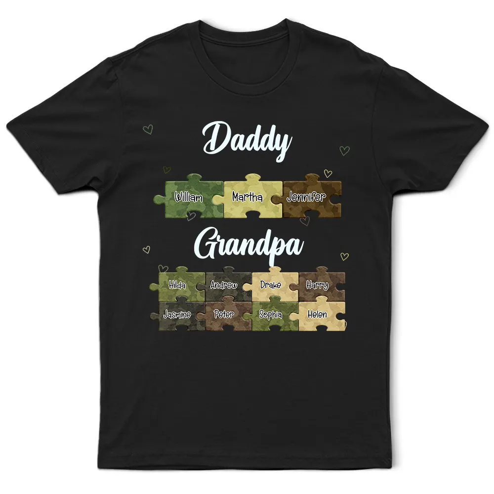 Dad Grandpa Puzzle Camoflage - Personalized T Shirt