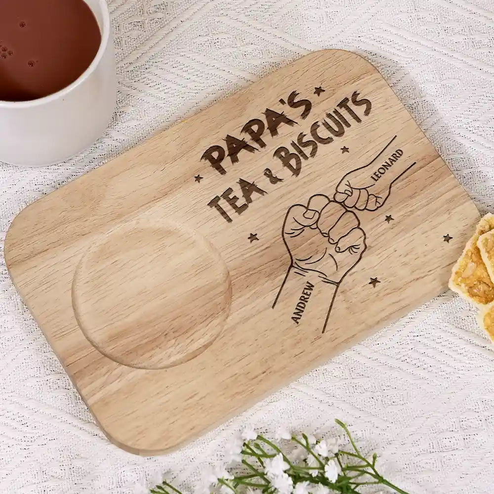 Gift For Grandpa,Gift For Father,Happy - Dad Grandpa Tea And Biscuits - Personalized Serving Board With Cup Holder