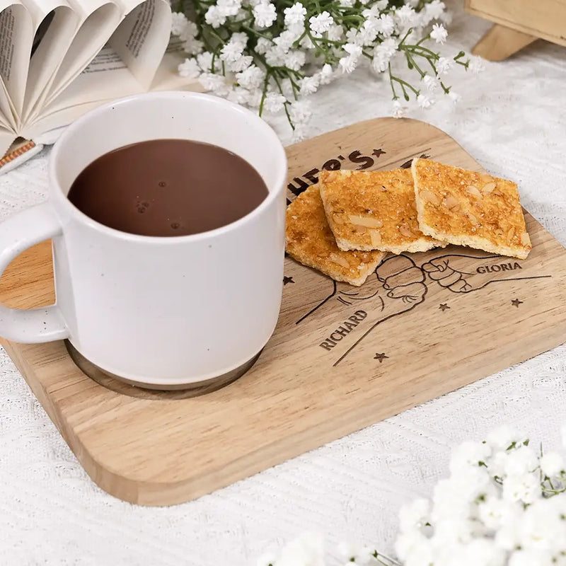 Gift For Grandpa,Gift For Father,Happy - Dad Grandpa Tea And Biscuits - Personalized Serving Board With Cup Holder