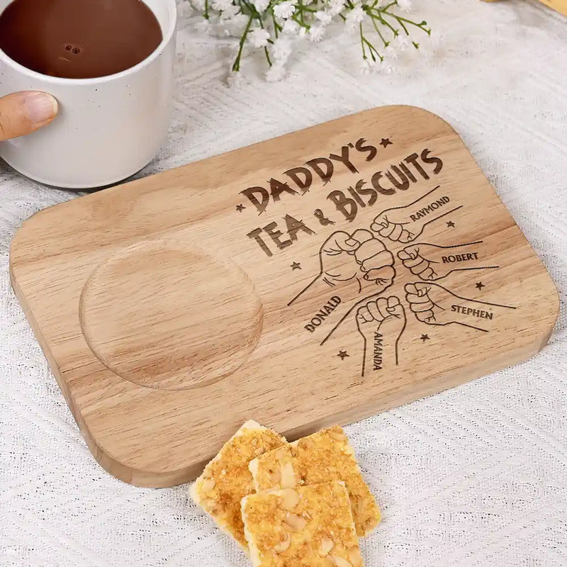 Gift For Grandpa,Gift For Father,Happy - Dad Grandpa Tea And Biscuits - Personalized Serving Board With Cup Holder