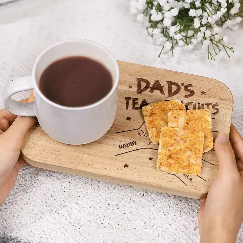 Gift For Grandpa,Gift For Father,Happy - Dad Grandpa Tea And Biscuits - Personalized Serving Board With Cup Holder