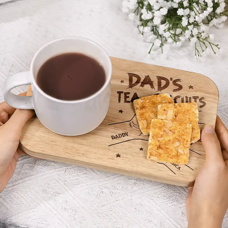 Gift For Grandpa,Gift For Father,Happy - Dad Grandpa Tea And Biscuits - Personalized Serving Board With Cup Holder