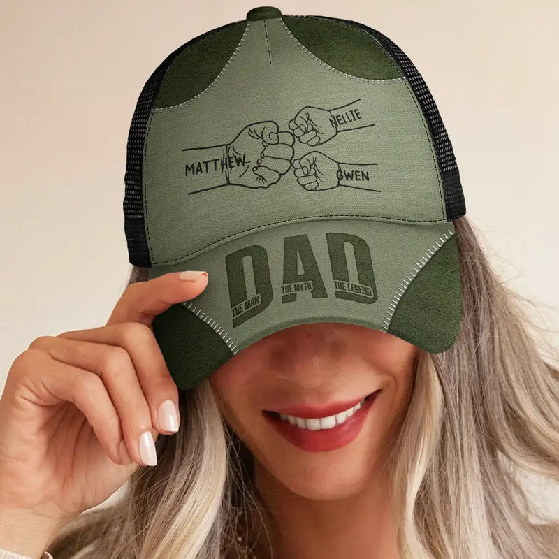 Gift For Father,Funny - Dad Kid First Bump The Man The Myth The Legend - Personalized Mesh-back Casual Cap