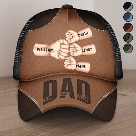 Dad Kid First Bump The Man The Myth The Legend - Personalized Mesh-back Casual Cap