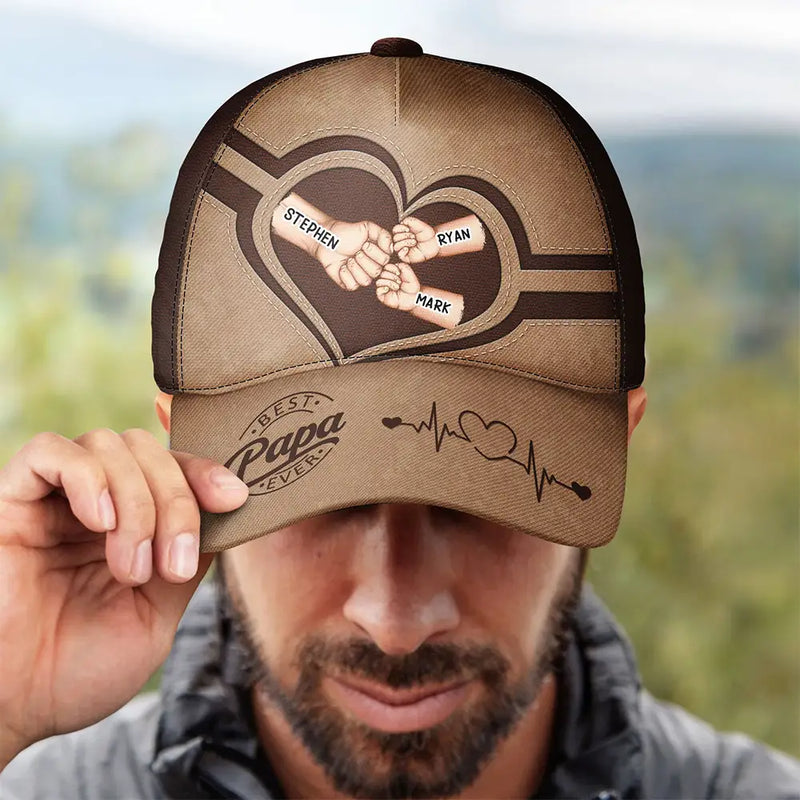 Gift For Father, Gift For Grandpa, Happy - Dad Kid Hand Punch Best Dad Ever Father Grandpa - Personalized Classic Cap