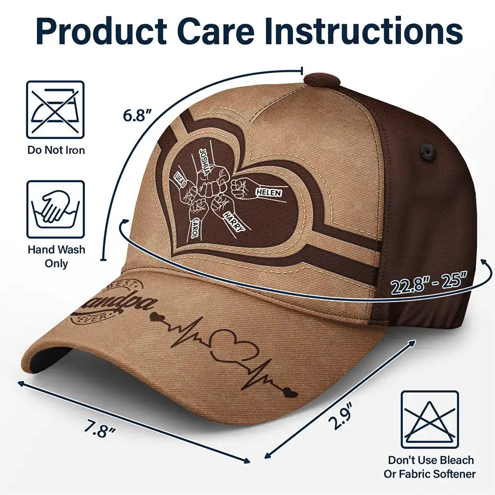 Gift For Father, Gift For Grandpa, Happy - Dad Kid Hand Punch Best Dad Ever Father Grandpa - Personalized Classic Cap