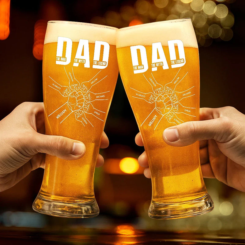 Gift For Father - Dad Kid Hand Punch The Man The Myth The Father - Personalized Pilsner Glass