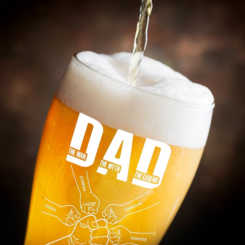 Gift For Father - Dad Kid Hand Punch The Man The Myth The Father - Personalized Pilsner Glass