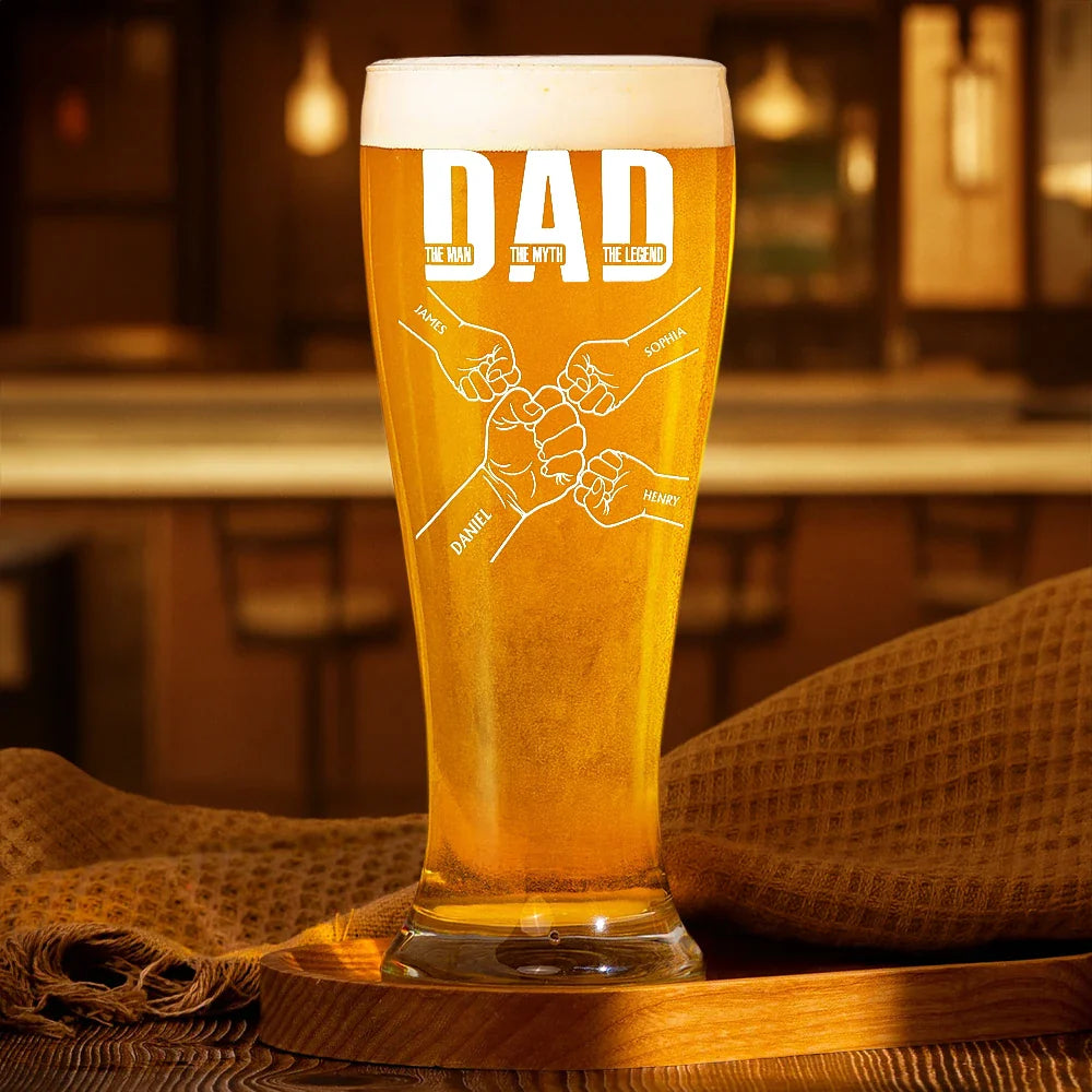 Dad Kid Hand Punch The Man The Myth The Father - Personalized Pilsner Glass