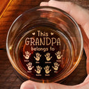 Gift For Father,Gift For Grandpa - Dad Kid Handprints This Papa Belongs To - Personalized Engraved Whiskey Glass