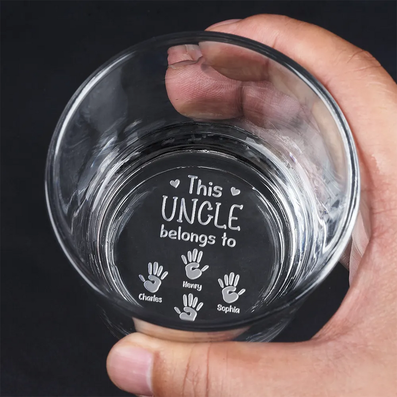 Gift For Father,Gift For Grandpa - Dad Kid Handprints This Papa Belongs To - Personalized Engraved Whiskey Glass